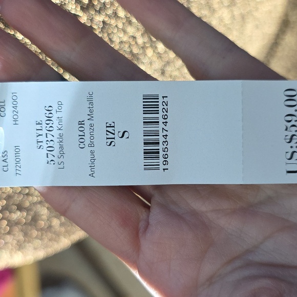 NWT WHBM Shiny Gold V-neck Knit Ls S - Picture 3 of 3